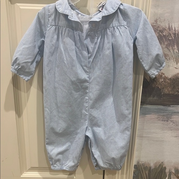 Bailey Boys Blue Gingham smocked boys romper 6 months - Picture 3 of 4